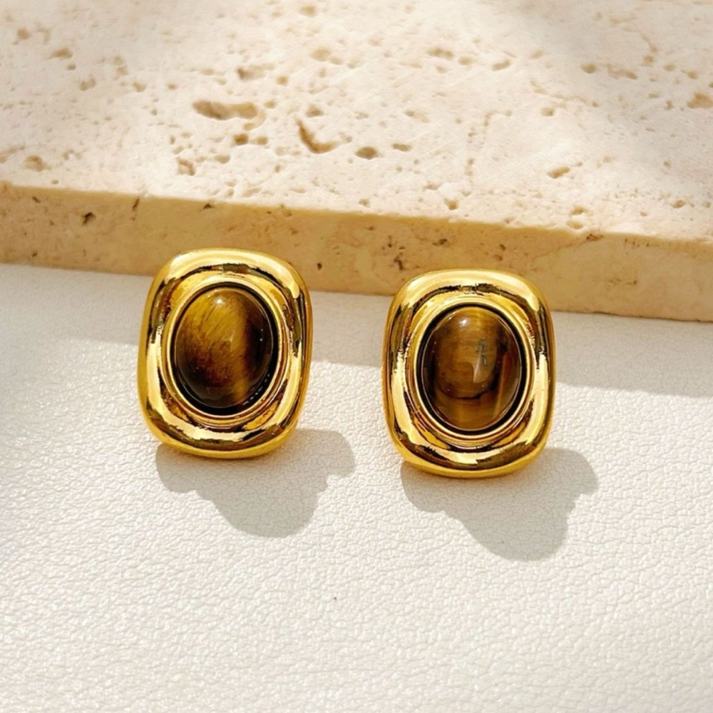 18K Gold Plated Tiger Eye Earrings*Square Earrings*Vintage Inspired Earrings